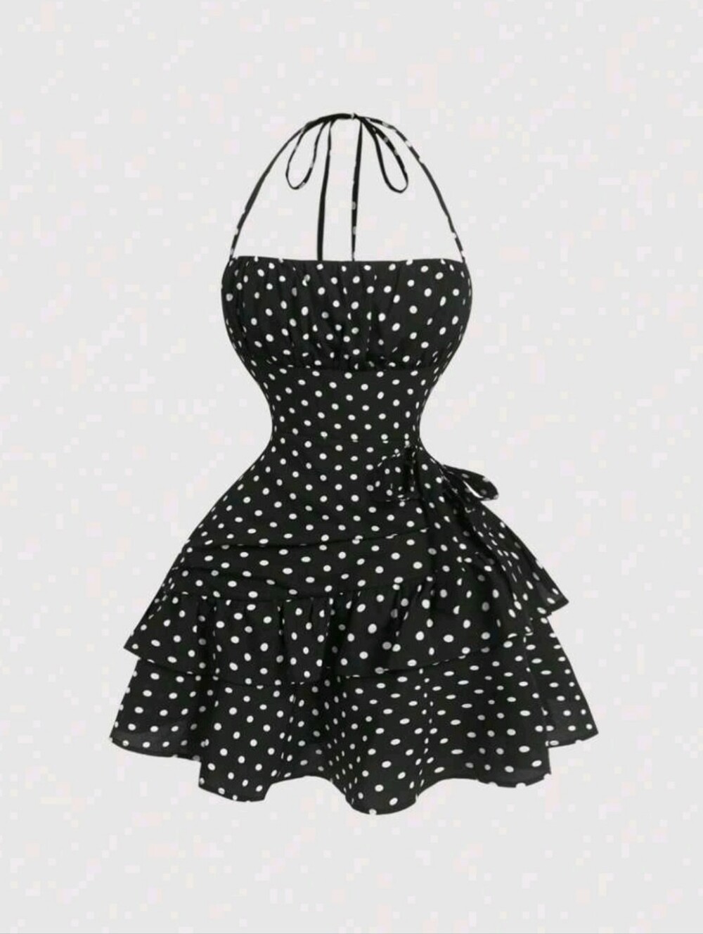 Black Polka Dot Halter Fit-and-Flare Dress